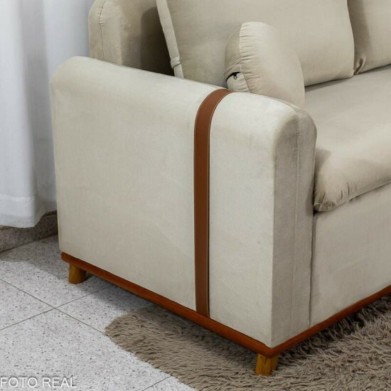Sof� 3 lugares Kievi + Poltrona Kievi Veludo Bege A32