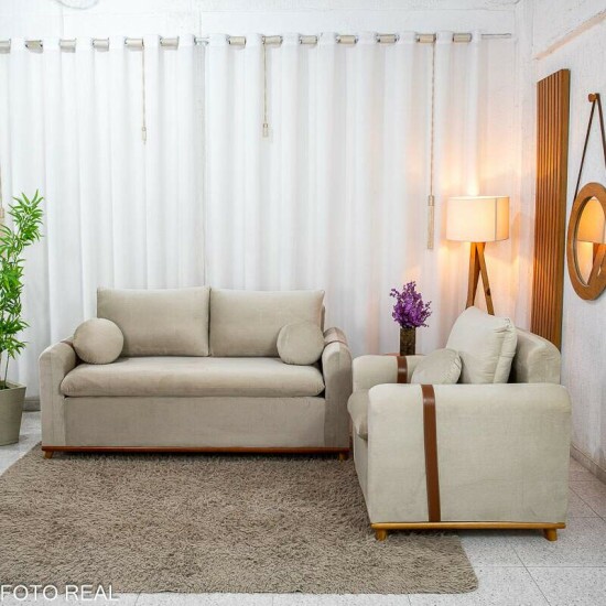 Sof� 3 lugares Kievi + Poltrona Kievi Veludo Bege A32