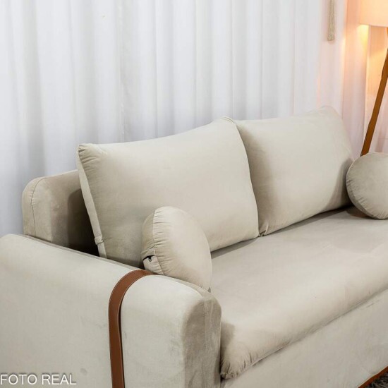 Sof� 3 lugares Kievi + Poltrona Kievi Veludo Bege A32