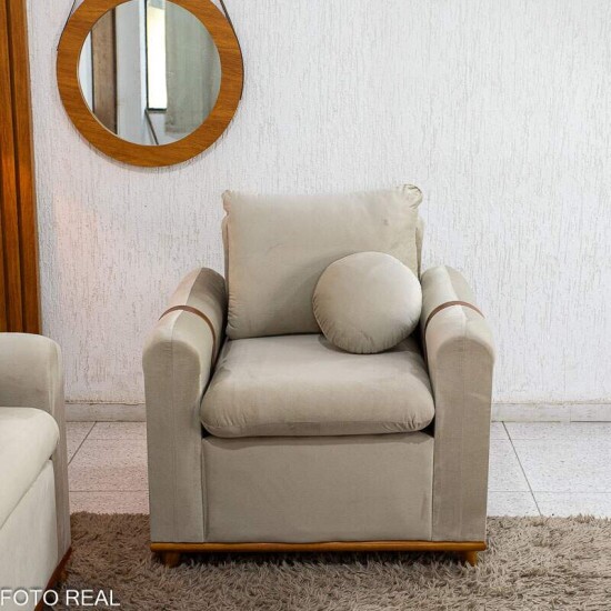 Sof� 3 lugares Kievi + Poltrona Kievi Veludo Bege A32