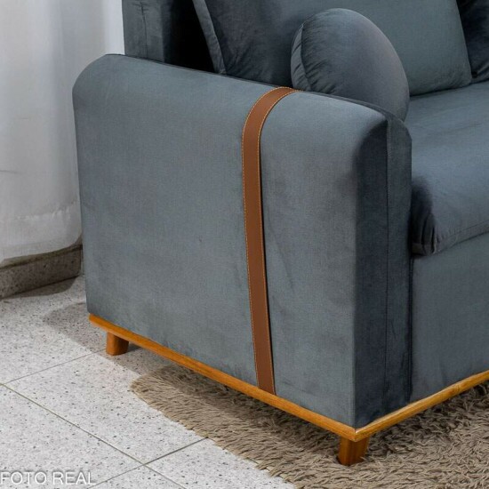 Sof� 3 lugares Kievi + Poltrona Kievi Veludo Grafite A15