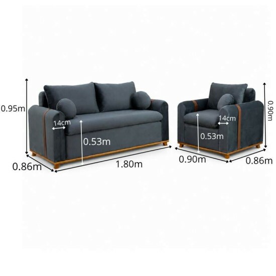 Sof� 3 lugares Kievi + Poltrona Kievi Veludo Grafite A15