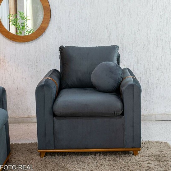Sof� 3 lugares Kievi + Poltrona Kievi Veludo Grafite A15