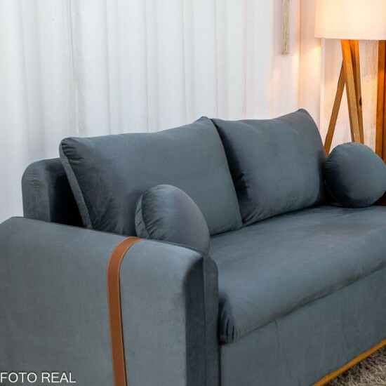 Sof� 3 lugares Kievi + Poltrona Kievi Veludo Grafite A15
