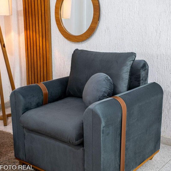 Sof� 3 lugares Kievi + Poltrona Kievi Veludo Grafite A15