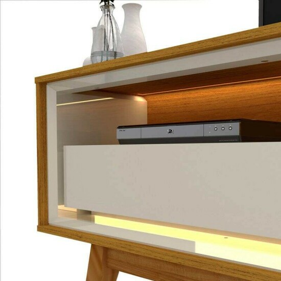 Rack Requinte Larg. 2.12m Naturale/off + Painel Nobre Larg. 2.30m Naturale Ripado C/ Led 100% MDF TV at� 85\\\" - Gelius