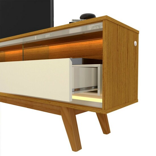 Rack Requinte Larg. 2.12m Naturale/off + Painel Nobre Larg. 2.30m Naturale Ripado C/ Led 100% MDF TV at� 85\\\" - Gelius
