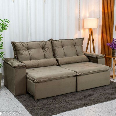 Sof� Retr�til Reclin�vel Gr�cia 2.30m Veludo Capuccino - Sem Caixa