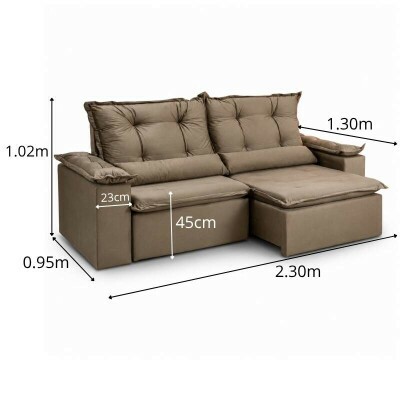 Sof� Retr�til Reclin�vel Gr�cia 2.30m Veludo Capuccino - Sem Caixa