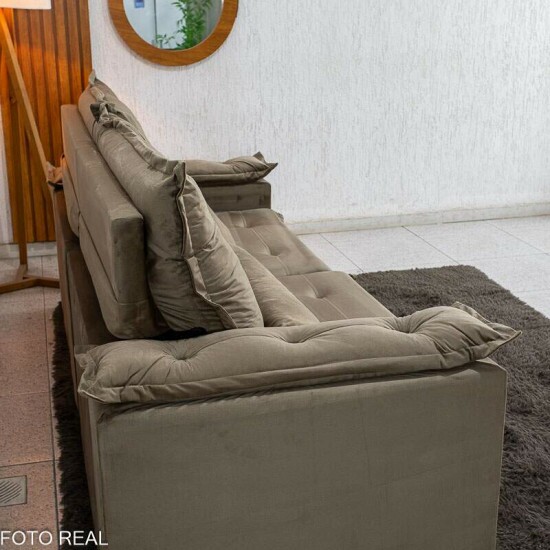 Sof� Retr�til Reclin�vel Gr�cia 2.30m Veludo Capuccino - Sem Caixa