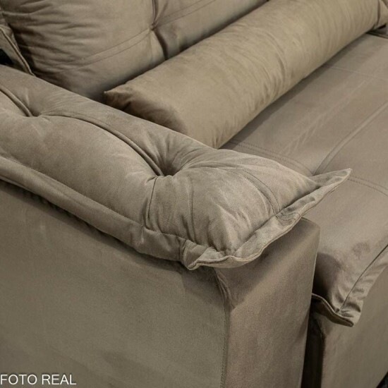 Sof� Retr�til Reclin�vel Gr�cia 2.30m Veludo Capuccino - Sem Caixa