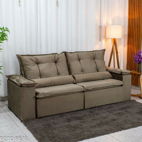 Sof� Retr�til Reclin�vel Gr�cia 2.30m Veludo Capuccino - Sem Caixa