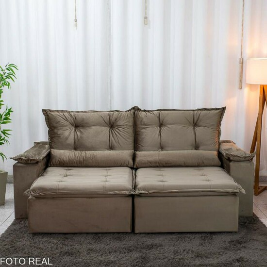 Sof� Retr�til Reclin�vel Gr�cia 2.30m Veludo Capuccino - Sem Caixa