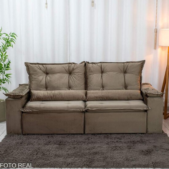 Sof� Retr�til Reclin�vel Gr�cia 2.30m Veludo Capuccino - Sem Caixa