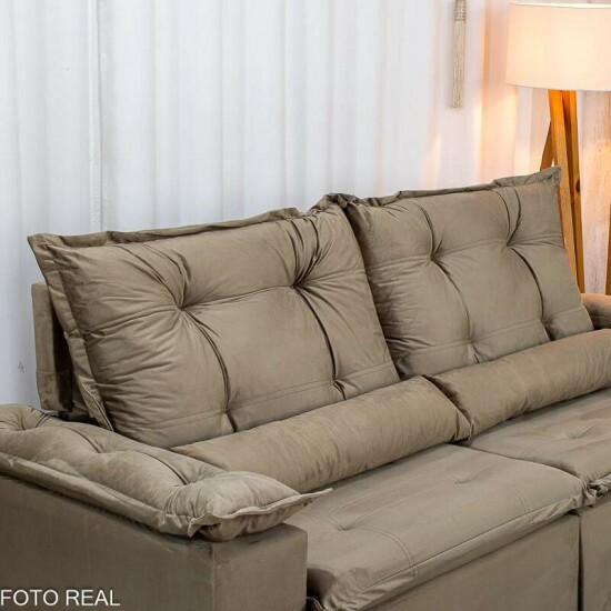 Sof� Retr�til Reclin�vel Gr�cia 2.30m Veludo Capuccino - Sem Caixa