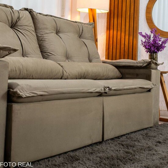 Sof� Retr�til Reclin�vel Gr�cia 2.30m Veludo Capuccino - Sem Caixa