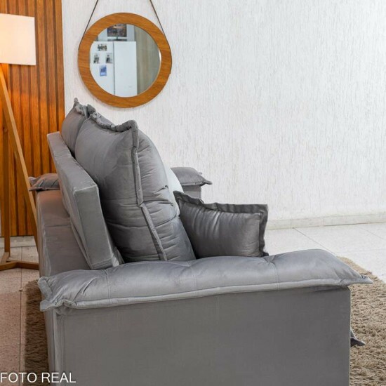 Sof� Retr�til Reclin�vel Bella 2.00m Veludo Prata 20