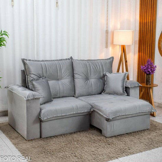 Sof� Retr�til Reclin�vel Bella 2.00m Veludo Prata 20