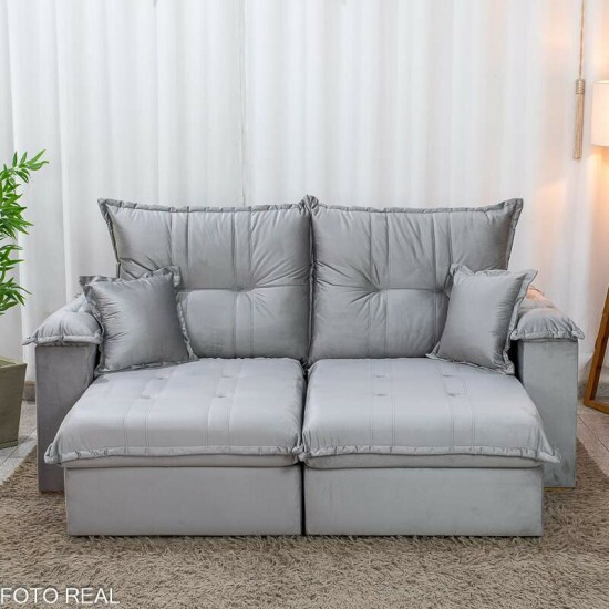 Sof� Retr�til Reclin�vel Bella 2.00m Veludo Prata 20