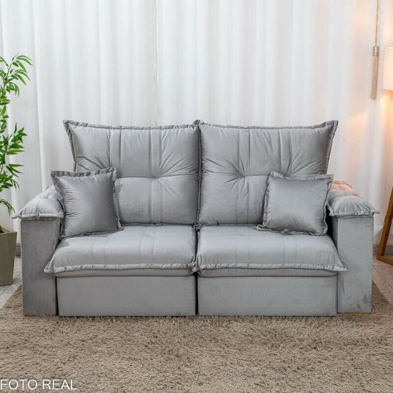 Sof� Retr�til Reclin�vel Bella 2.00m Veludo Prata 20