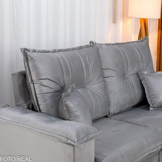 Sof� Retr�til Reclin�vel Bella 2.00m Veludo Prata 20