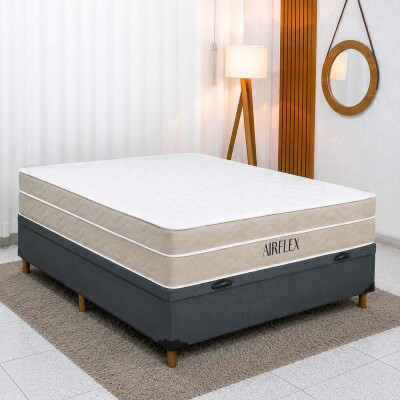 Colch�o Casal Airflex Molas Ensacadas + Base Box Ba� Casal Carioca Sued Cinza 138x188x70 Blindado - Bioflex | Suporta at� 240kg