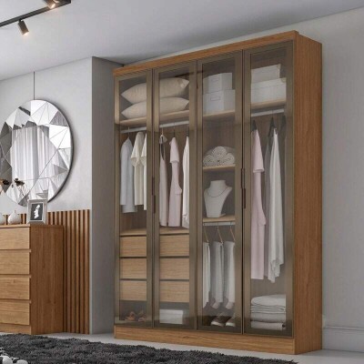 Modulado Guarda-roupa Rizon Cumaru Larg. 1.59m 4 Portas Reflecta 3 Gavetas - Novo Horizonte