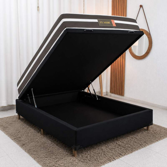 Colch�o Casal Molas Ensacadas Classic Bioflex + Base Box Ba� Casal Carioca Sued Preto Blindado Bioflex - 138x188x62