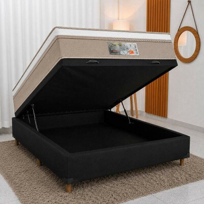 Colch�o Casal Dom Molas Ensacadas + Base Box Ba� Casal Carioca Sued Preto 138x188x72 Blindado - Bioflex | Suporta at� 240kg