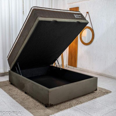 Colch�o Casal Montreal Molas Ensacadas - Viero + Base Box Ba� Prime Confort Sued Marrom Blindado 138x188x77 - Issacar | Suporta at� 260kg