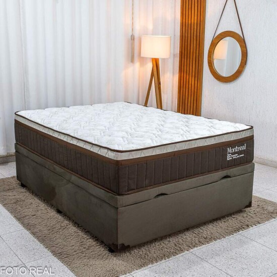 Colch�o Casal Montreal Molas Ensacadas - Viero + Base Box Ba� Prime Confort Sued Marrom Blindado 138x188x77 - Issacar | Suporta at� 260kg