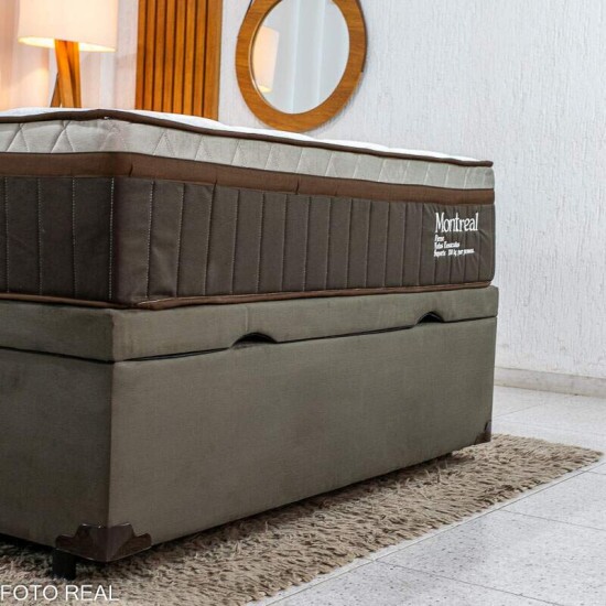 Colch�o Casal Montreal Molas Ensacadas - Viero + Base Box Ba� Prime Confort Sued Marrom Blindado 138x188x77 - Issacar | Suporta at� 260kg