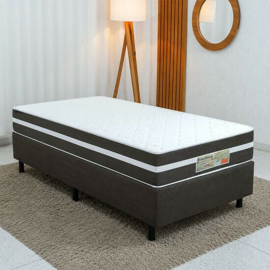 Colch�o Solteiro Classic Molas Ensacadas - Bioflex + Base Box Solteiro Sued Marrom Ortobel - 88x188x59 | Suporta at� 120kg