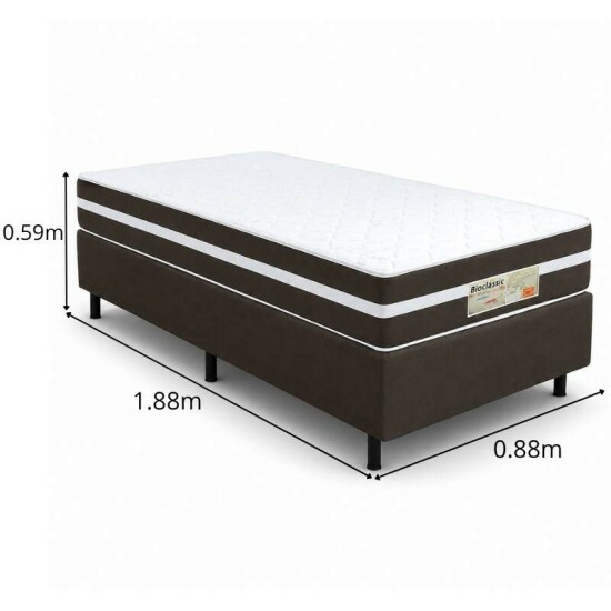 Colch�o Solteiro Classic Molas Ensacadas - Bioflex + Base Box Solteiro Sued Marrom Ortobel - 88x188x59 | Suporta at� 120kg