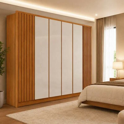 Guarda-roupa Barcelona Larg. 2.44m Naturale/Off 6 Portas 6 Gavetas - Bianchi