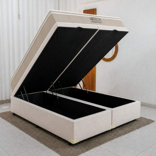 Colch�o Queen Airtech Springpocket Molas Ensacadas - Ortobom + Base Box Ba� Queen Bipartido Prime Confort Linh�o Palha Blindado - Issacar 158x198x70 | Suporta at� 240kg