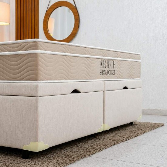 Colch�o Queen Airtech Springpocket Molas Ensacadas - Ortobom + Base Box Ba� Queen Bipartido Prime Confort Linh�o Palha Blindado - Issacar 158x198x70 | Suporta at� 240kg