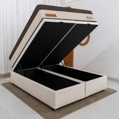 Colch�o Queen Ibiza Molas Ensacadas - Bianchi + Base Box Ba� Queen Bipartido Prime Confort Linh�o Palha Blindado - Issacar 158x198x78 | Suporta at� 400kg