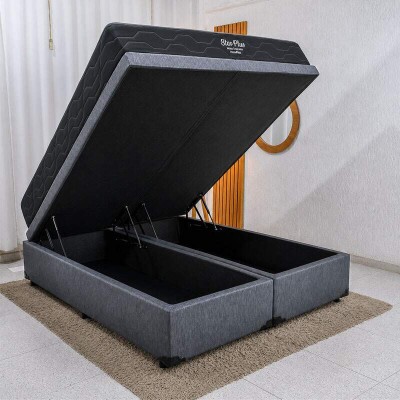 Colch�o Queen Star Plus Molas Ensacadas Pocket - Inovaflex + Base Box Ba� Queen Bipartido Prime Confort Linh�o Petr�leo Blindado - Issacar 158x198x70 | Suporta at� 240kg