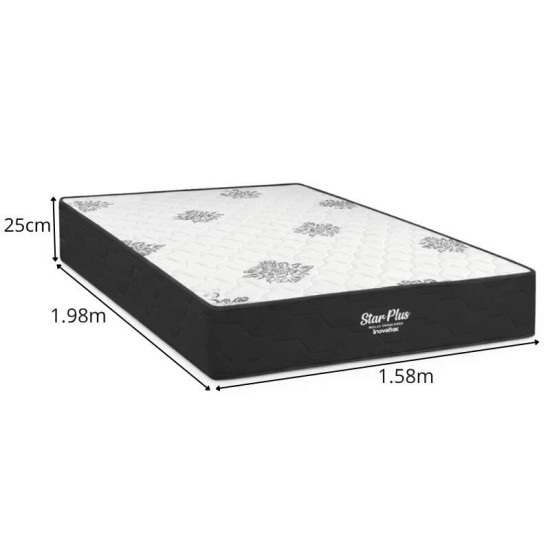 Colch�o Queen Molas Ensacadas Pocket Star Plus Inovaflex + Base Box Ba� Queen Confort Linh�o Petr�leo Blindado Issacar - 158x198x70