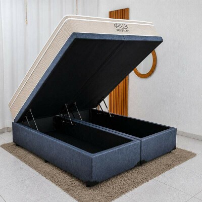 Colch�o Queen Airtech Springpocket Molas Ensacadas - Ortobom + Base Box Ba� Queen Bipartido Prime Confort Linh�o Petr�leo Blindado - Issacar 158x198x70 | Suporta at� 240kg