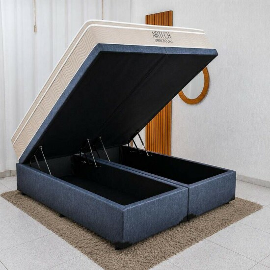 Colch�o Queen Airtech Springpocket Molas Ensacadas - Ortobom + Base Box Ba� Queen Bipartido Prime Confort Linh�o Petr�leo Blindado - Issacar 158x198x70 | Suporta at� 240kg