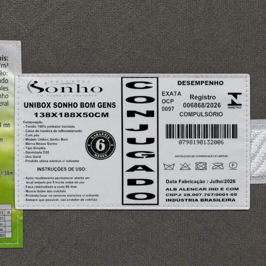 Unibox Casal Molas Ensacadas Sonho Bom Gens Nosso Sonho - 138x188x60 cm