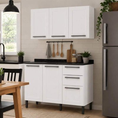 Balc�o de Cozinha em A�o 1,05m Floren�a Branco + A�reo 1,05m Floren�a Branco - Itatiaia