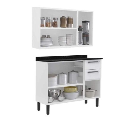 Balc�o de Cozinha em A�o 1,05m Floren�a Branco + A�reo 1,05m Floren�a Branco - Itatiaia