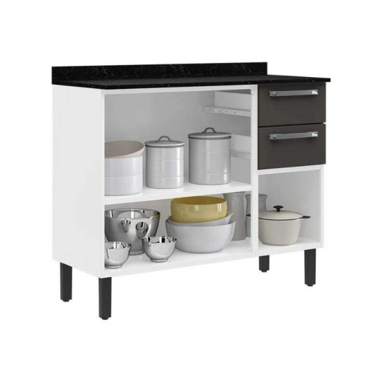 Balc�o de Cozinha em A�o 1,05m Floren�a Branco/Grafite + A�reo 1,05m Floren�a Branco/Grafite - Itatiaia