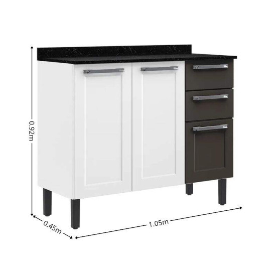 Balc�o de Cozinha em A�o 1,05m Floren�a Branco/Grafite + A�reo 1,05m Floren�a Branco/Grafite - Itatiaia