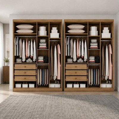 2 Guarda-roupa Rizon New Cumaru/Fendi Fosco Larg. 3.18m 8 Portas 6 Gavetas - Novo Horizonte