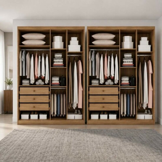 2 Guarda-roupa Rizon New Cumaru/Fendi Fosco Larg. 3.18m 8 Portas 6 Gavetas - Novo Horizonte