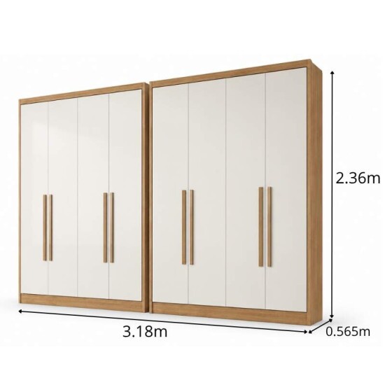 2 Guarda-roupa Rizon New Cumaru/Fendi Fosco Larg. 3.18m 8 Portas 6 Gavetas - Novo Horizonte
